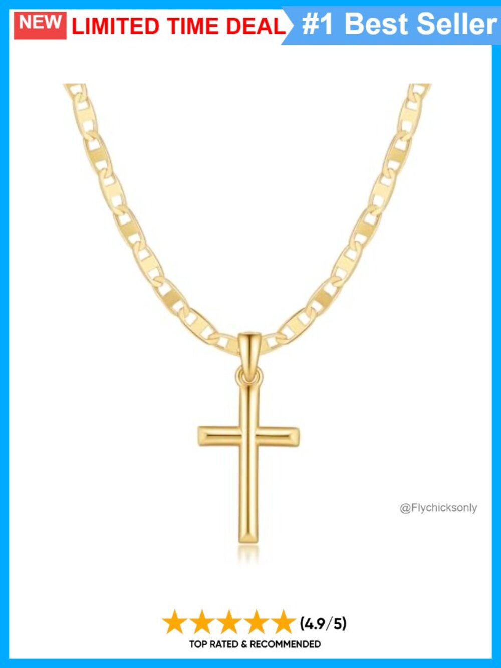 14K Gold Plated Cross Necklace for Women Plain Pendant 20 Inch